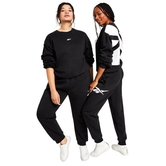 NWT Reebok Womens Back Vector Fleece Sweatshirt IT5630 Black L - Picture 1 of 5